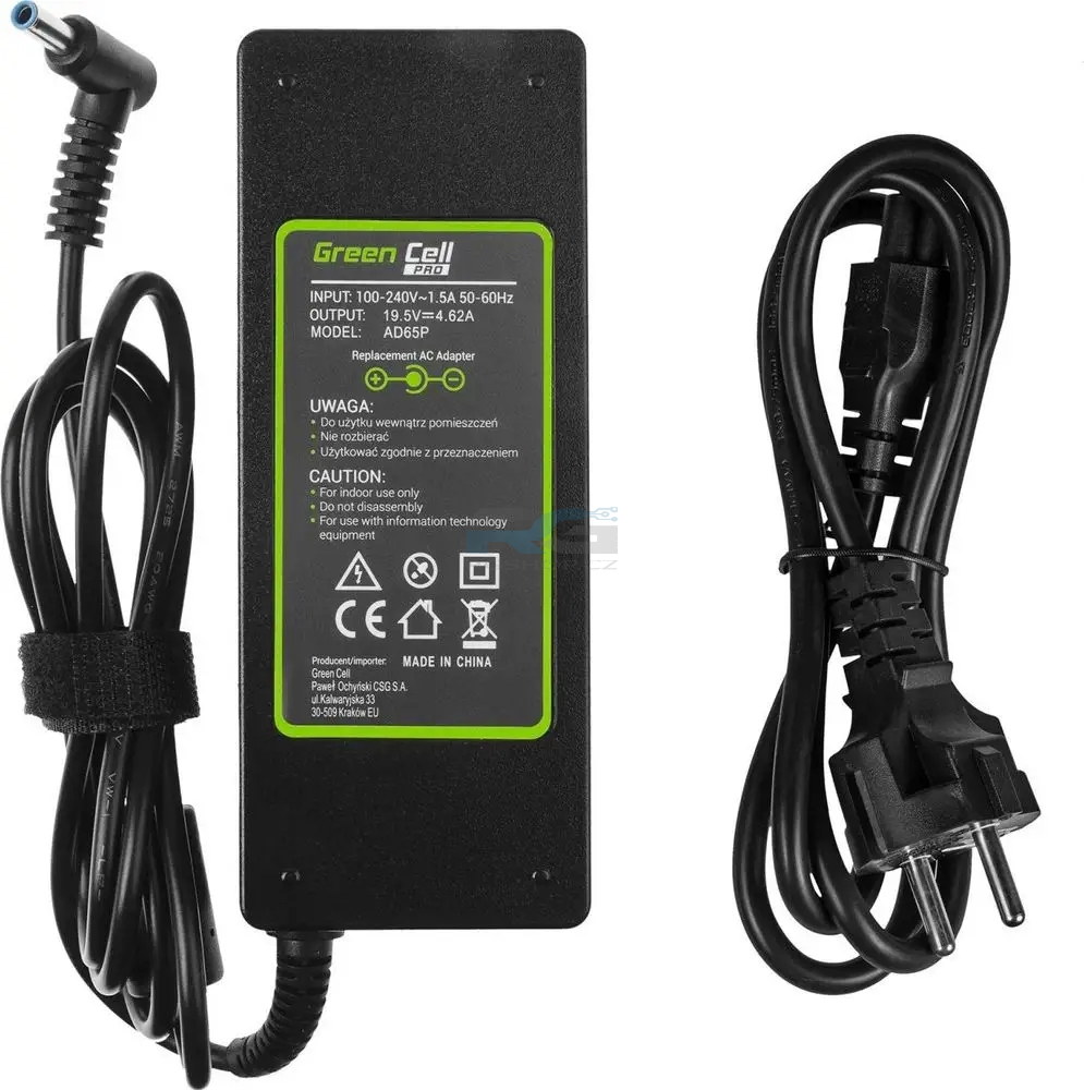 Adaptér Nabíječka Green Cell PRO 19.5V 4.62A 90W kulatý konektor s pinem HP