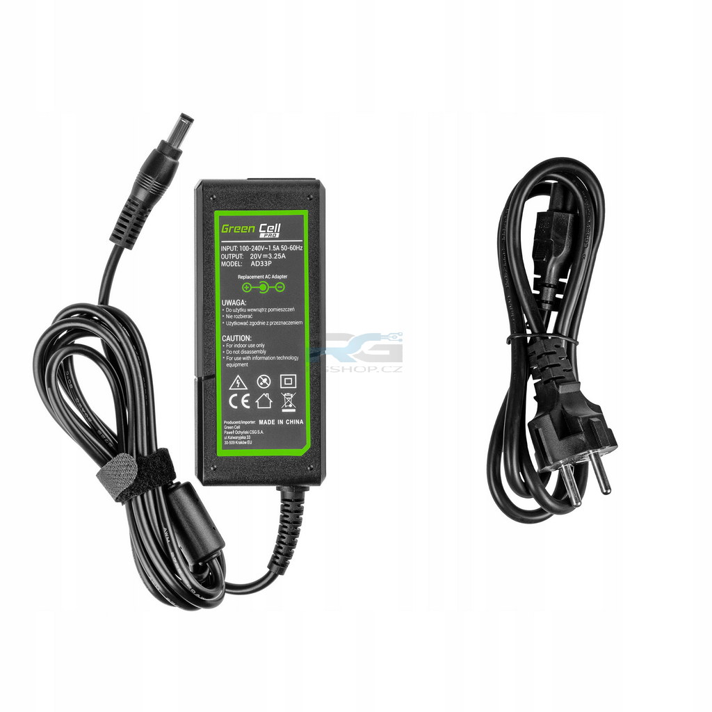 Adaptér Nabíječka Green Cell PRO Lenovo 65W 20V 3.25A 5.5-2.5mm