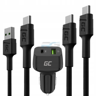 Nabíječka do auta 48 W — USB-C 30 W, USB-A 18 W, 2x krátký kabel USB-C 0.3 m, černý