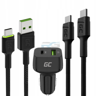 Nabíječka do auta 48 W — USB-C 30 W, USB-A 18 W, kabely USB-C 120 cm + USB-A–USB-C 120 cm, černý