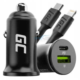 Nabíječka do auta Nano 38 W — USB-C, USB-A, kabel Lightning MFi 100 cm, černý