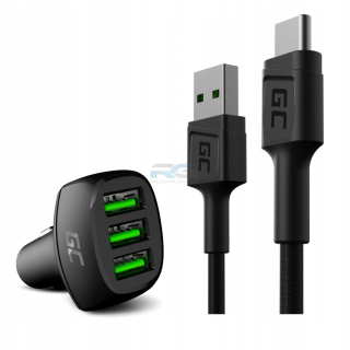 Nabíječka do auta PowerRide 54 W — 3x USB-A 18 W, kabel USB-C 1.2 m, černý
