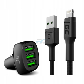 Nabíječka do auta PowerRide 54 W — 3x USB-A 18 W, kabel USB–Lightning 1.2 m, černý