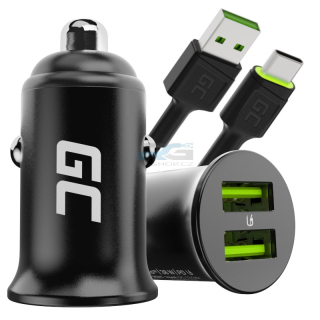 Nabíječka do auta PowerRide Nano36 — 2x USB-A 36 W, kabel USB–USB-C 1.2 m LED, černý