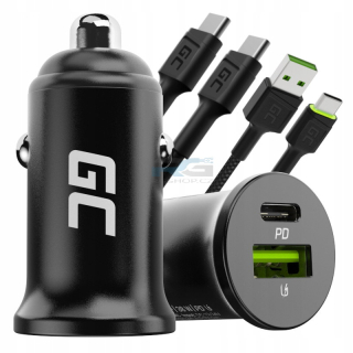 Nabíječka do auta PowerRide Nano38 — 1x USB-C, 1x USB-A 38 W, 2x kabel USB-C 1.2 m, černý