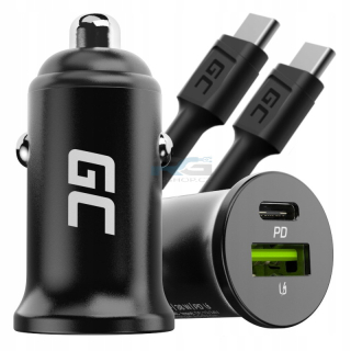 Nabíječka do auta PowerRide Nano38 — USB-C, USB-A, 38 W + kabel USB-C 1.2 m 60 W, černý