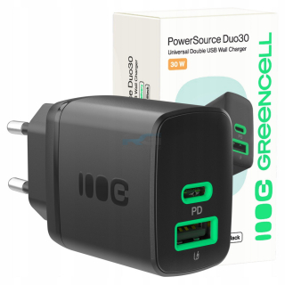 Nabíječka PowerSource Duo30 — rychlá síťová 30W USB-C USB-A PD QC 3.0 Telefon
