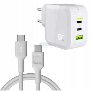 Rychlá nabíječka PowerGaN 65 W — 2x USB-C, 1x USB-A, kabel USB-C 1.2 m 100 W, bílý