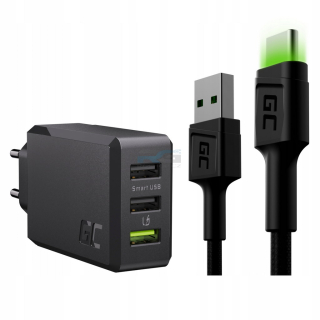 Síťová nabíječka ChargeSource3 30 W — 3x USB-A, kabel GC Ray USB-A–USB-C 1.2 m LED, černý