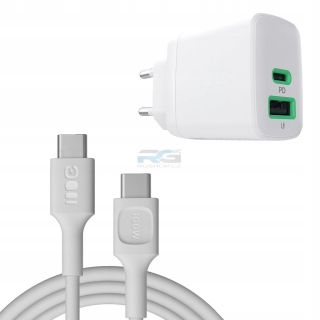 Síťová nabíječka PowerSource Duo30 30 W — USB-C, USB-A, kabel PowerFlex USB-C 2 m 100 W, bílý