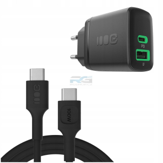 Síťová nabíječka PowerSource Duo30 — USB-C, USB-A, 30 W + kabel USB-C 2 m 100 W, černý