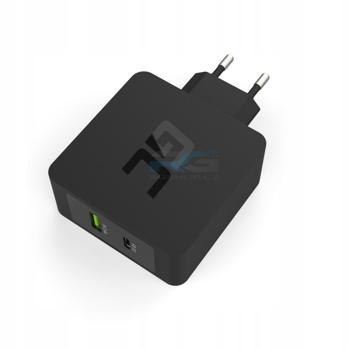 Nabíječka 45 W — 1x USB-C PD + 1x USB-A, kabel 2 m, černý