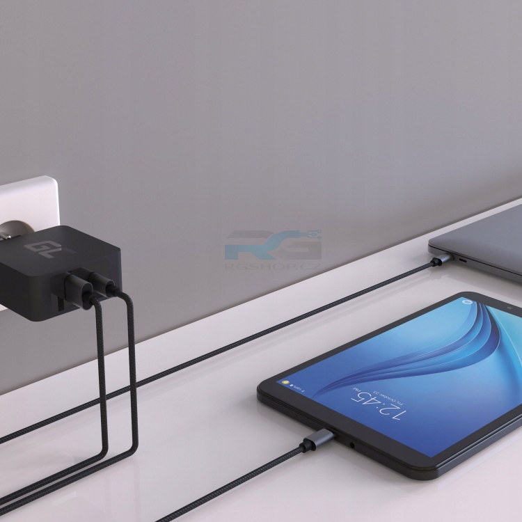 Nabíječka 45 W — 1x USB-C PD + 1x USB-A, kabel 2 m, černý