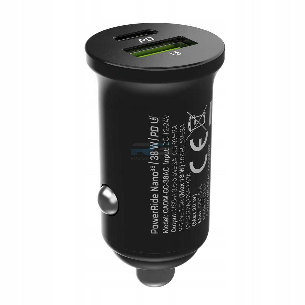 Nabíječka do auta PowerRide Nano — rychlá 38W USB-C + USB-A 6A, černý - obrázek 3