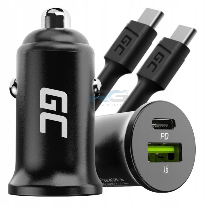Nabíječka do auta PowerRide Nano38 — USB-C, USB-A, 38 W + kabel USB-C 2 m 60 W, černý