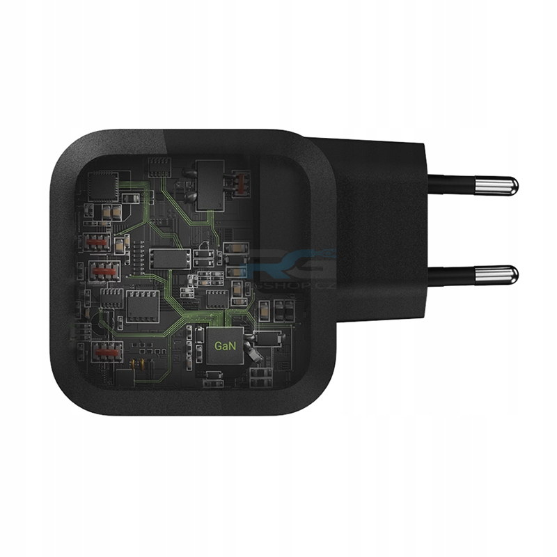 Nabíječka PowerGaN 65 W — 2x USB-C, 1x USB-A, kabel USB-C 1.2 m 100 W, černý