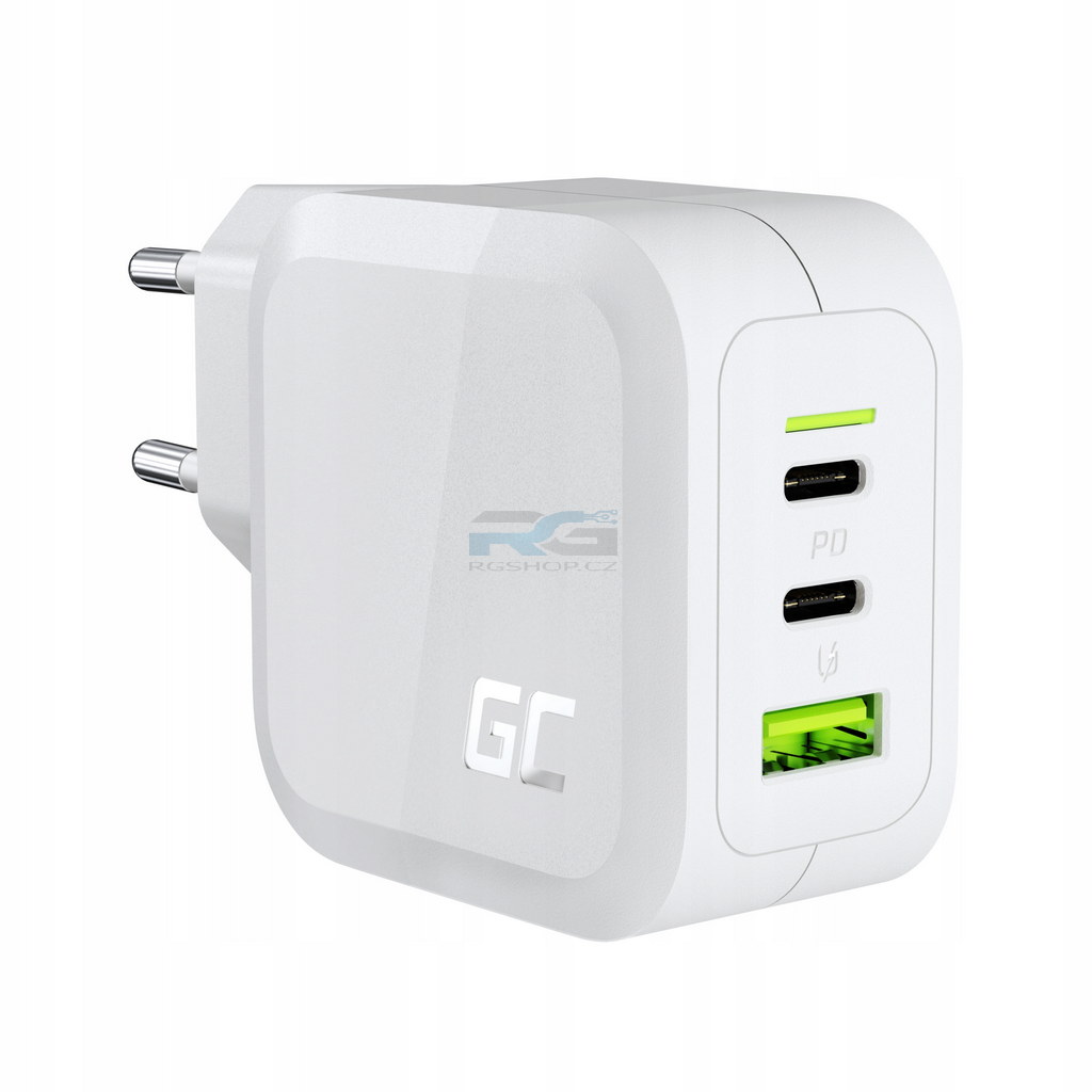 Nabíječka PowerGaN 65 W — USB-C, kabel USB-C 1.2 m 60 W PD, bílý