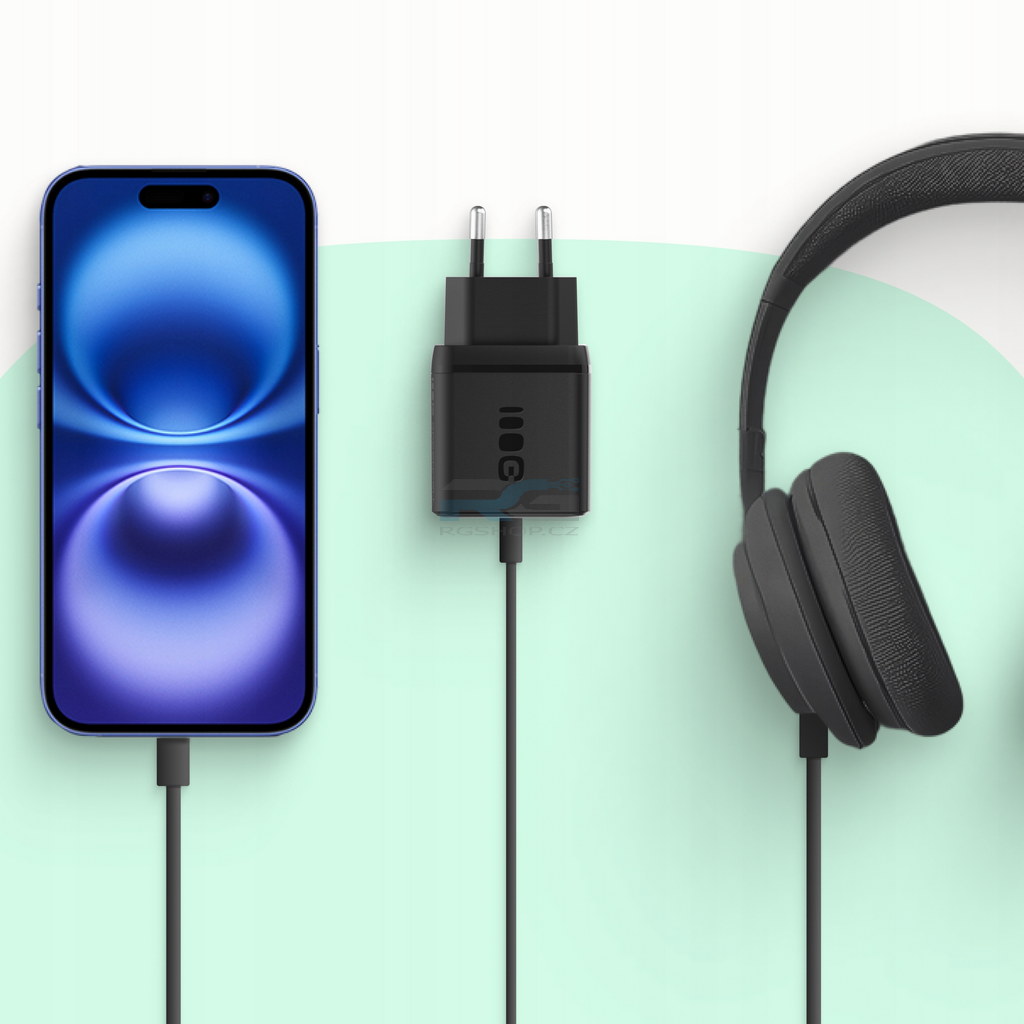 Sada kabel + nabíječka PowerSource Solo30 — rychlá síťová 30 W USB-C PD QC 3.0 + kabel USB-C 2 m 100 W, černý
