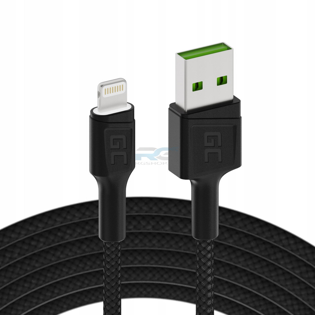 Síťová nabíječka ChargeSource3 30 W — 3x USB-A, 3x kabel GC Ray Lightning (30 cm, 120 cm, 200 cm) LED, černý
