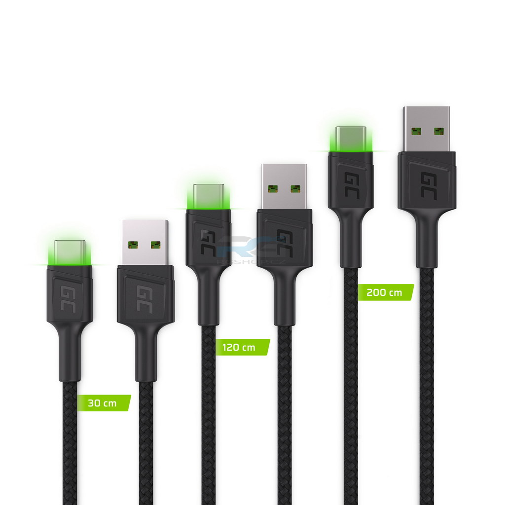 Síťová nabíječka GC ChargeSource3 30 W — 3x USB-A, 3x kabel GC Ray USB–USB-C (30 cm, 120 cm, 200 cm), černý