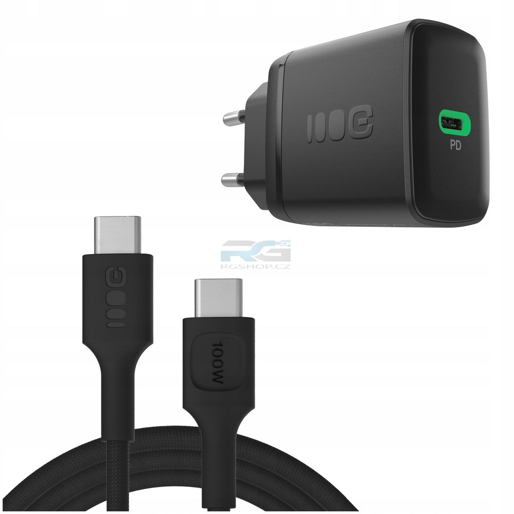 Síťová nabíječka PowerSource Solo30 30 W — USB-C, kabel PowerFlex USB-C 2 m 100 W, černý